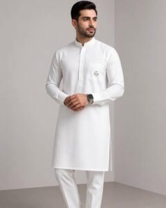 Premium White Boski-Finish Kameez Shalwar